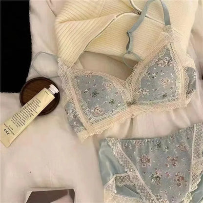 Women's Bra Briefs Suit Underwear Fashion Push Up Bra Sexy Lace Panties Girls' Non Steel Ring Brassiere Female Sexy Lingerie Set