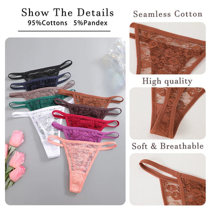 4PCS/Set Women's Underwear Lace Panties Floral Lingerie Woman Panties Sexy Thong G-String Female Pantys Perspective Intimates Ne
