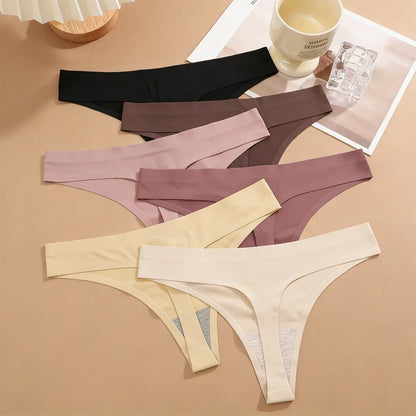 5PCS Ice Silk Seamless Thongs Women's Sexy Invisible Underwear Ultra-thin Low Waist G-String Breathable Stretchy Bikini Lingerie