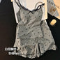 Sexy Modal Cotton Strap Sleepwear Women's Set with Chest Pad Two-Piece Home Clothes Short Sleeve round Neck Summer Nightgown