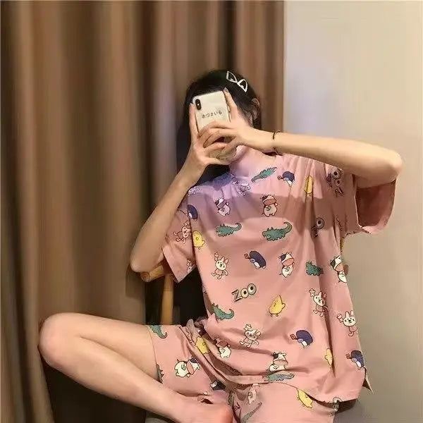 Sweet Princess Style Women's Lace Nightgown Set with Chest Pad V-Neck Short Pants Cotton Summer Sleepwear Casual Home Clothes
