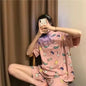 Sweet Princess Style Women's Lace Nightgown Set with Chest Pad V-Neck Short Pants Cotton Summer Sleepwear Casual Home Clothes