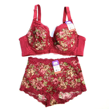 Women's Bra Set Sexy Lace Printed Embroidery Plus Size Full Cup Female Lingerie Suit 34 36 - 48 B C D E F