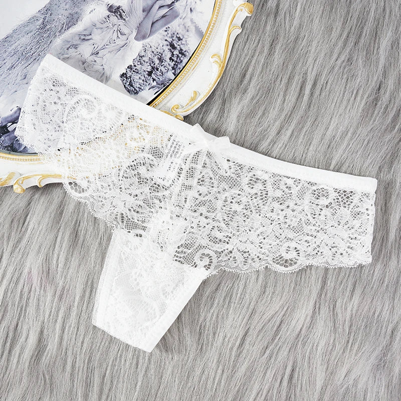 Women's Lace Thong Panties Brazilian Cut Low Waist Sexy See Through Lingerie Hollow Out Comfortable Elastic Underwear