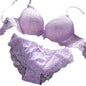 2 Pcs/Set Women Underwear Set Bra Panties Set Lace Push Up Elastic Deep V Neck Solid Color Soft Padded With Wire Bow-knot Back C