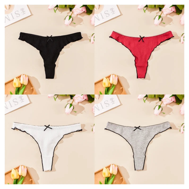 4PCS Breathable Comfortable Cotton Women's Thong Sexy G-string Skin-friendly Women's Underwear Seamless Stretchy Women's Panties