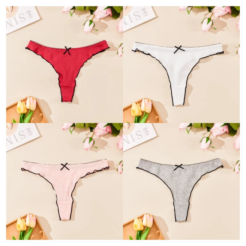 4PCS Breathable Comfortable Cotton Women's Thong Sexy G-string Skin-friendly Women's Underwear Seamless Stretchy Women's Panties