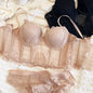 2 Pieces Sexy Lace Flowers Embroidery Underwear Set Women Body Shaper Tops Push Up Bra Set Black Mesh Dot Breathable Lingerie