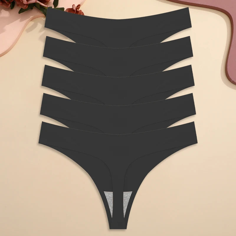 5PCS Ice Silk Seamless Thongs Women's Sexy Invisible Underwear Ultra-thin Low Waist G-String Breathable Stretchy Bikini Lingerie