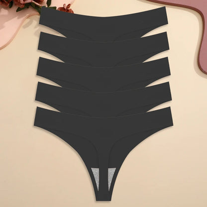 5PCS Ice Silk Seamless Thongs Women's Sexy Invisible Underwear Ultra-thin Low Waist G-String Breathable Stretchy Bikini Lingerie