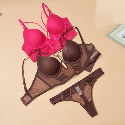 Hollow Out Lingerie Deep-V Neck Fishbone Underwear Push Up Women Sexy Lengthen Bra And Panty Sets Fashion Young Girls Intimates