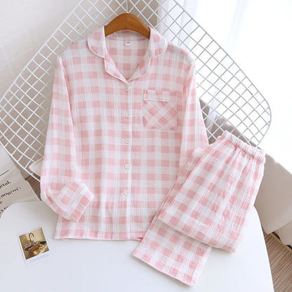 100% Cotton Gauze Women Pajamas Polka Dot Print Sleepwear 2025 Spring Female 2 Piece Set Nightwear Lady Pyjamas Loungewear