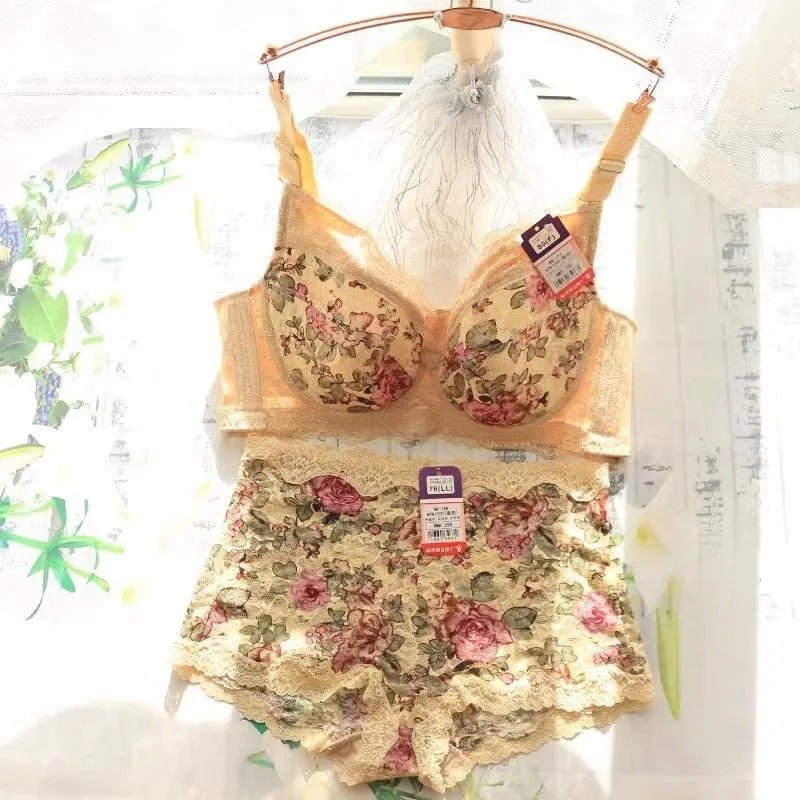 Women's Bra Set Sexy Lace Printed Embroidery Plus Size Full Cup Female Lingerie Suit 34 36 - 48 B C D E F
