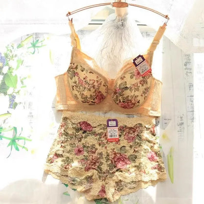 Women's Bra Set Sexy Lace Printed Embroidery Plus Size Full Cup Female Lingerie Suit 34 36 - 48 B C D E F