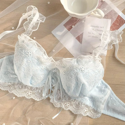 Japanese sweet underwear women's small chest pushup thin underwire adjustable bra set for girls