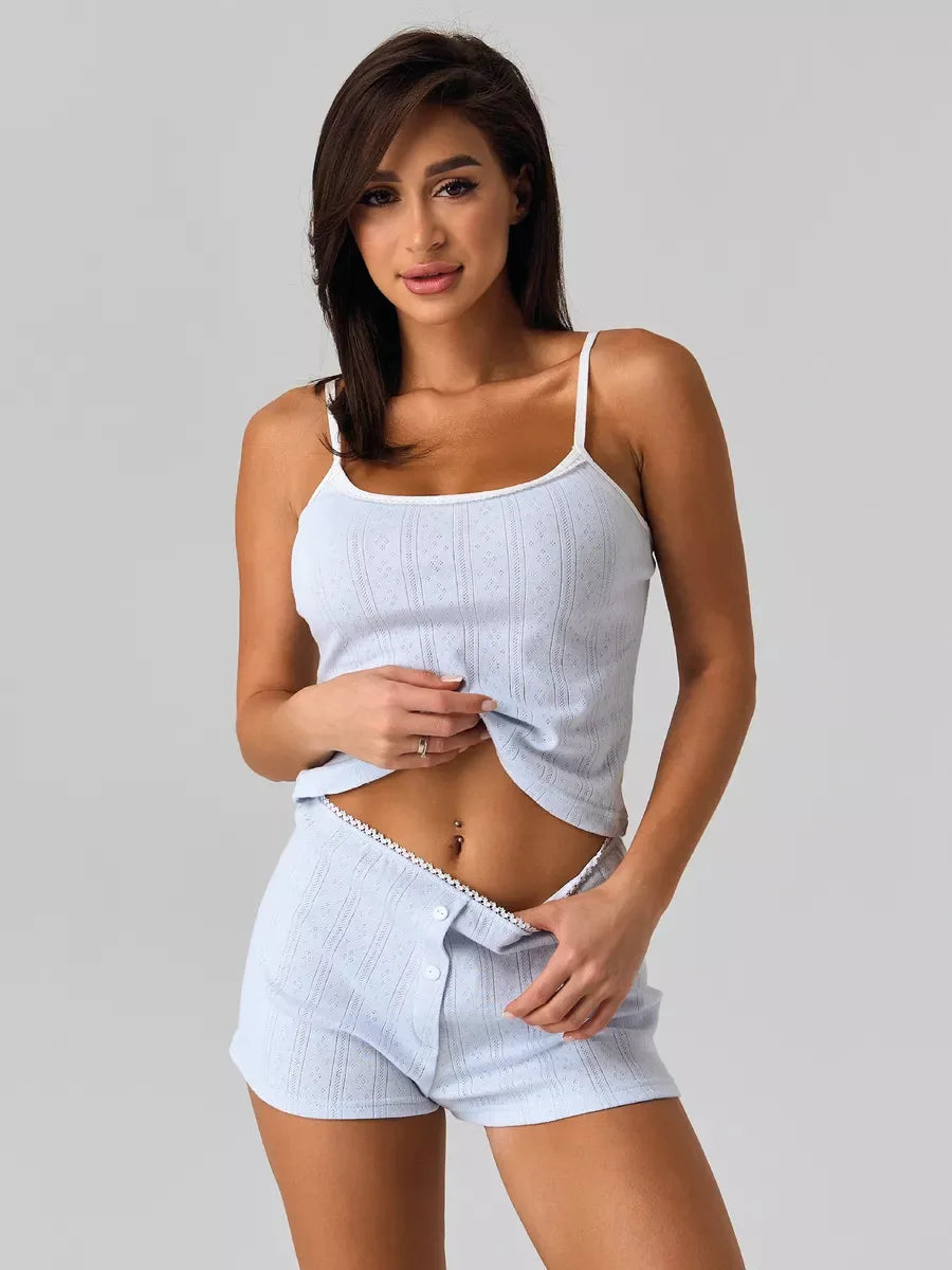 Women Pajamas Set for Spring and Summer Jacquard Women's Suspender Shorts Set Cotton Home Two-piece Set