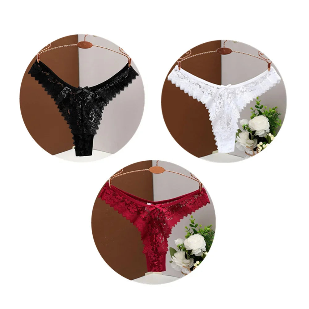 3PC Free Shipping Sexy T Back Woman Thong Panty Mid Waist Lace Panties Transparent Underwear "V-shape" Girls Erotic Panty