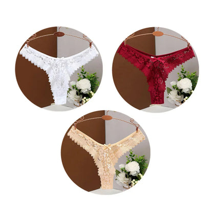 3PC Free Shipping Sexy T Back Woman Thong Panty Mid Waist Lace Panties Transparent Underwear "V-shape" Girls Erotic Panty