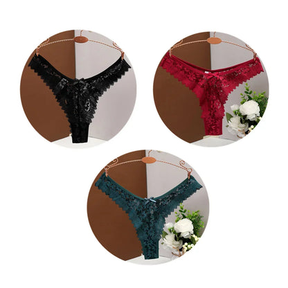 3PC Free Shipping Sexy T Back Woman Thong Panty Mid Waist Lace Panties Transparent Underwear "V-shape" Girls Erotic Panty