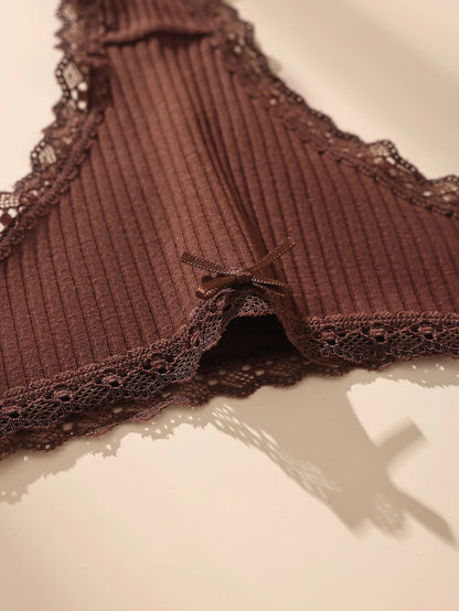 7Pcs/Set Women Thongs Panties Cotton Sexy Lace Underwear Tanga Solid Pants Plus Size Underpants G-Strings Female Lingerie S-3XL