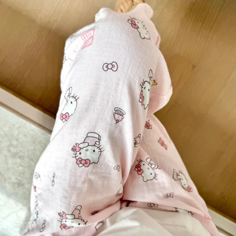 Sanrio HelloKitty Summer Sleeping Pants for Women, Cute Kitten, Loose Thin, High Waist Casual Pants, Essential for Home Use