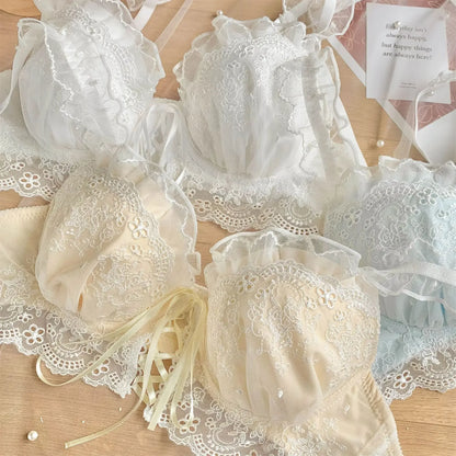 Japanese sweet underwear women's small chest pushup thin underwire adjustable bra set for girls