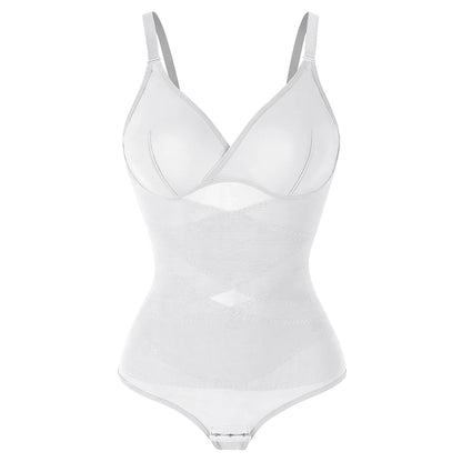 Cross Waist Tummy Control Body Shaping Bodysuit for Women Full Body Control V-Neck Mesh Breathable Briefs Underwear Butt Lifter