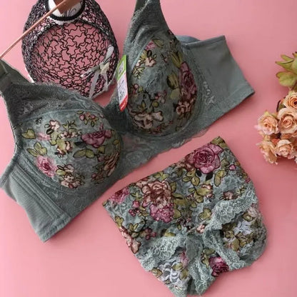 Women's Bra Set Sexy Lace Printed Embroidery Plus Size Full Cup Female Lingerie Suit 34 36 - 48 B C D E F