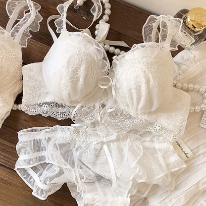 Japanese sweet underwear women's small chest pushup thin underwire adjustable bra set for girls