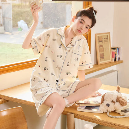 100% Cotton Lightweight Summer Pajamas Set Simple Design Loungewear for Indoor And Outdoor Wear Comfortable Sleepwear