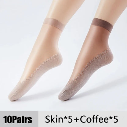 10 Pairs Women Socks Soft Socks Woman Summer Ultrathin Breathable Sock Casual Lightweight Female Transparent Boat Socks