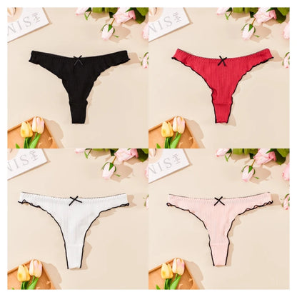 4PCS Breathable Comfortable Cotton Women's Thong Sexy G-string Skin-friendly Women's Underwear Seamless Stretchy Women's Panties