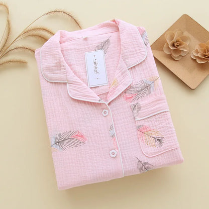 100% Cotton Gauze Women Pajamas Polka Dot Print Sleepwear 2025 Spring Female 2 Piece Set Nightwear Lady Pyjamas Loungewear