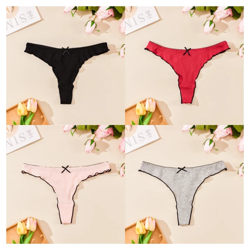4PCS Breathable Comfortable Cotton Women's Thong Sexy G-string Skin-friendly Women's Underwear Seamless Stretchy Women's Panties