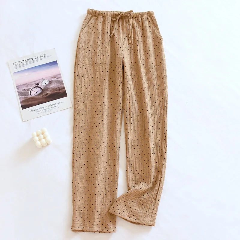 100% Cotton Gauze Women Pajamas Polka Dot Print Sleepwear 2025 Spring Female 2 Piece Set Nightwear Lady Pyjamas Loungewear