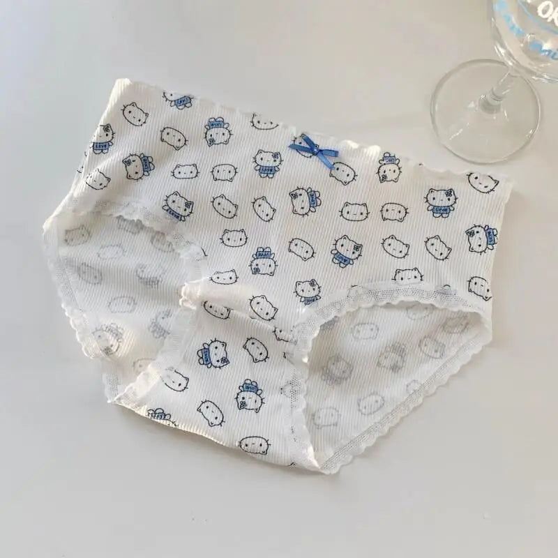 Sanrios Hello Kittys Womens Triangle Panties Pure Cotton for High School Girls Cute Cartoon Print Fashion Breathable Sweet Cute