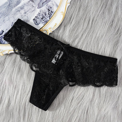 Women's Lace Thong Panties Brazilian Cut Low Waist Sexy See Through Lingerie Hollow Out Comfortable Elastic Underwear